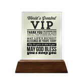 World's Greatest VIP Glass Plaque