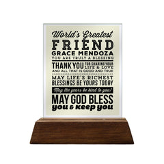 World's Greatest Friend Glass Plaque