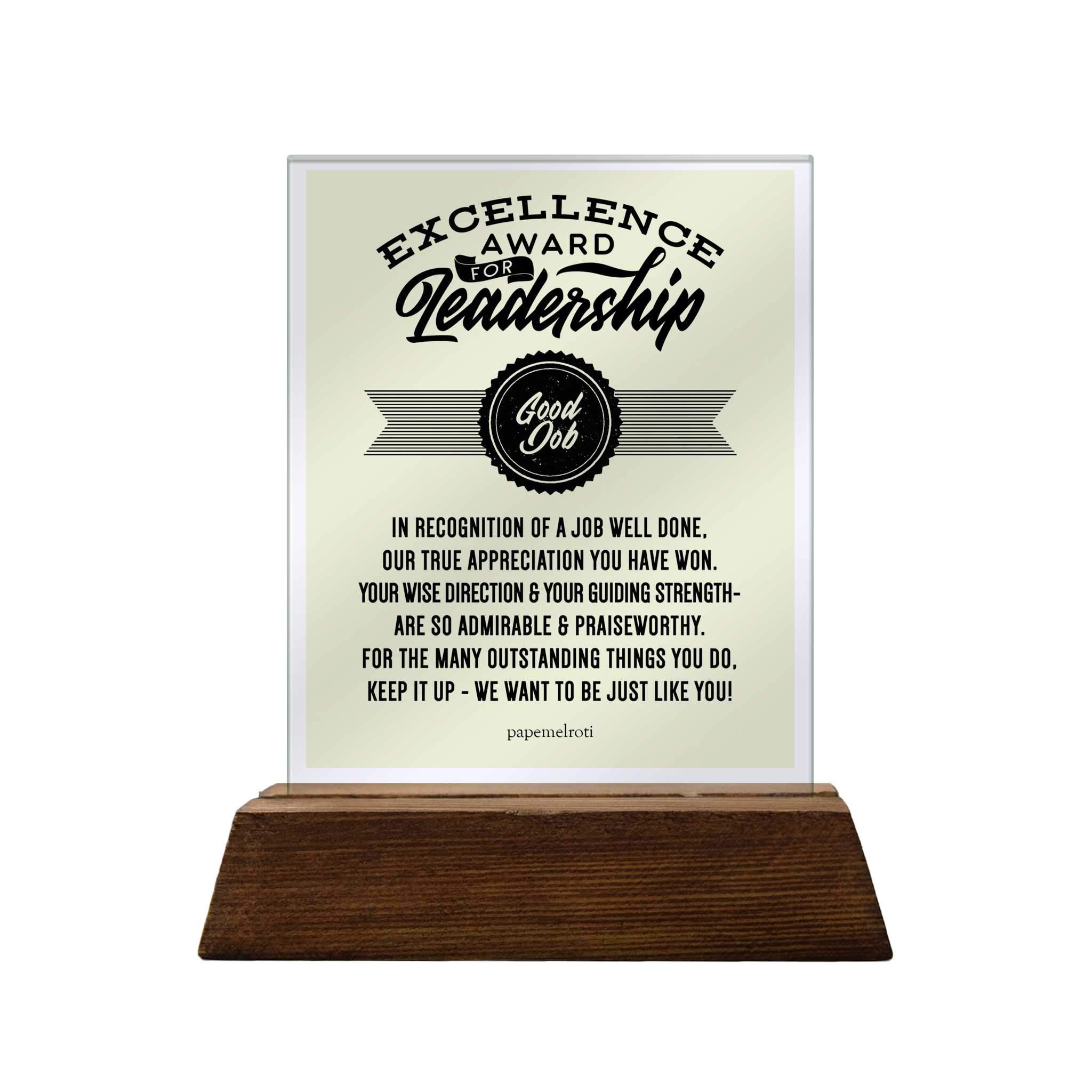 Excellence Award for Leadership Glass Plaque