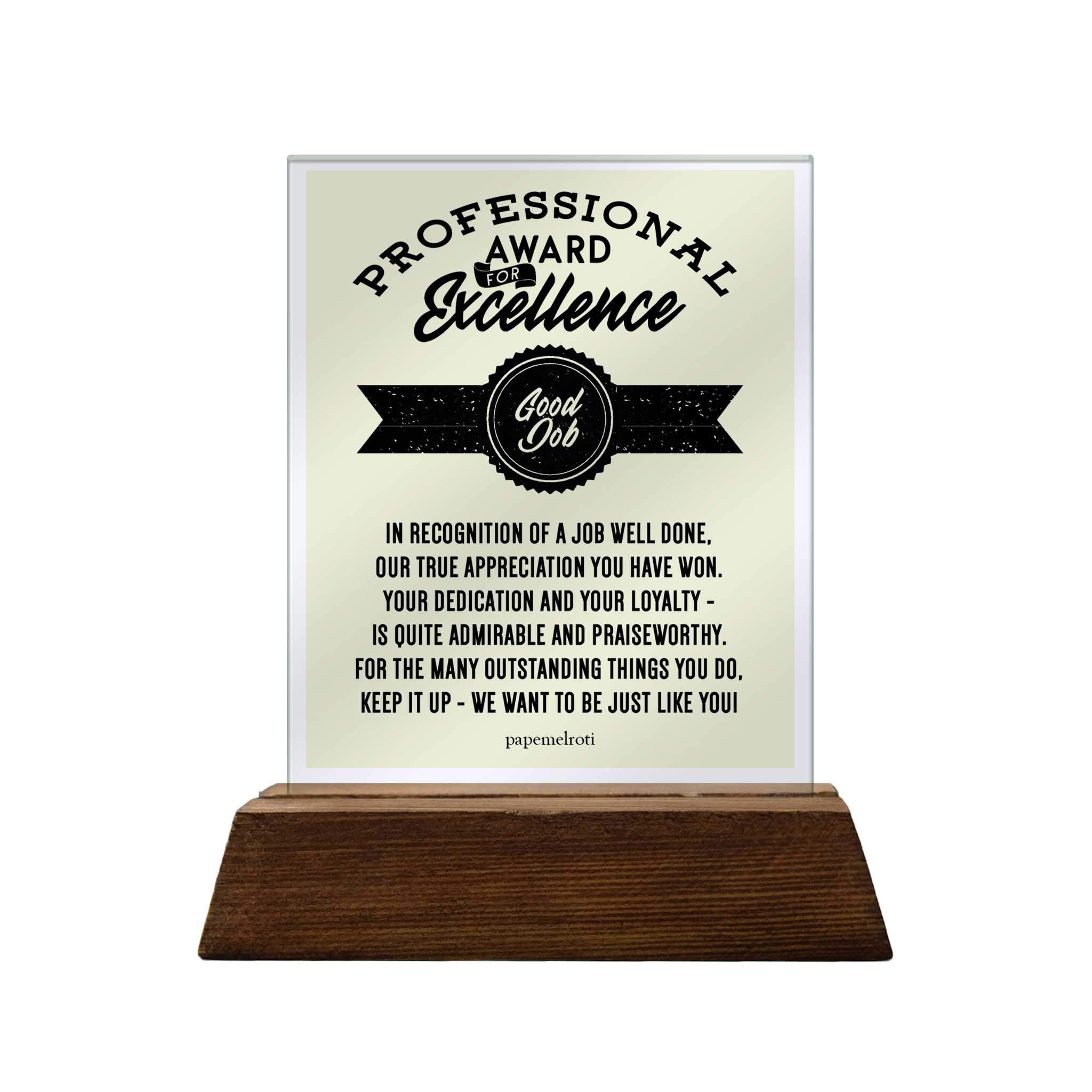 Professional Award for Excellence Glass Plaque