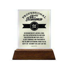 Professional Award for Excellence Glass Plaque