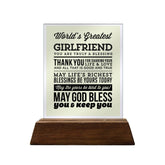World's Greatest Girlfriend Glass Plaque