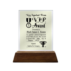 Very Important Person Award Personalized Glass Plaque