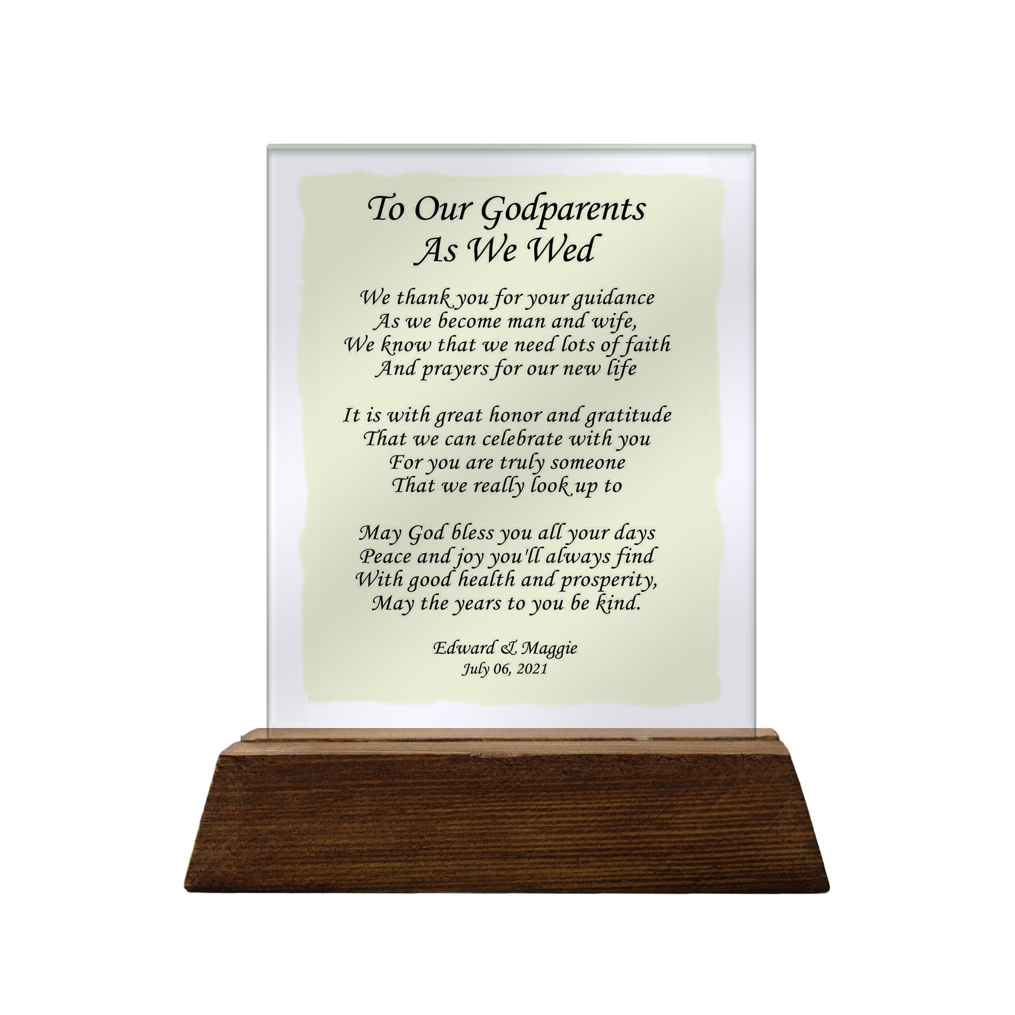 To Our Godparents As We Wed Personalized Glass Plaque