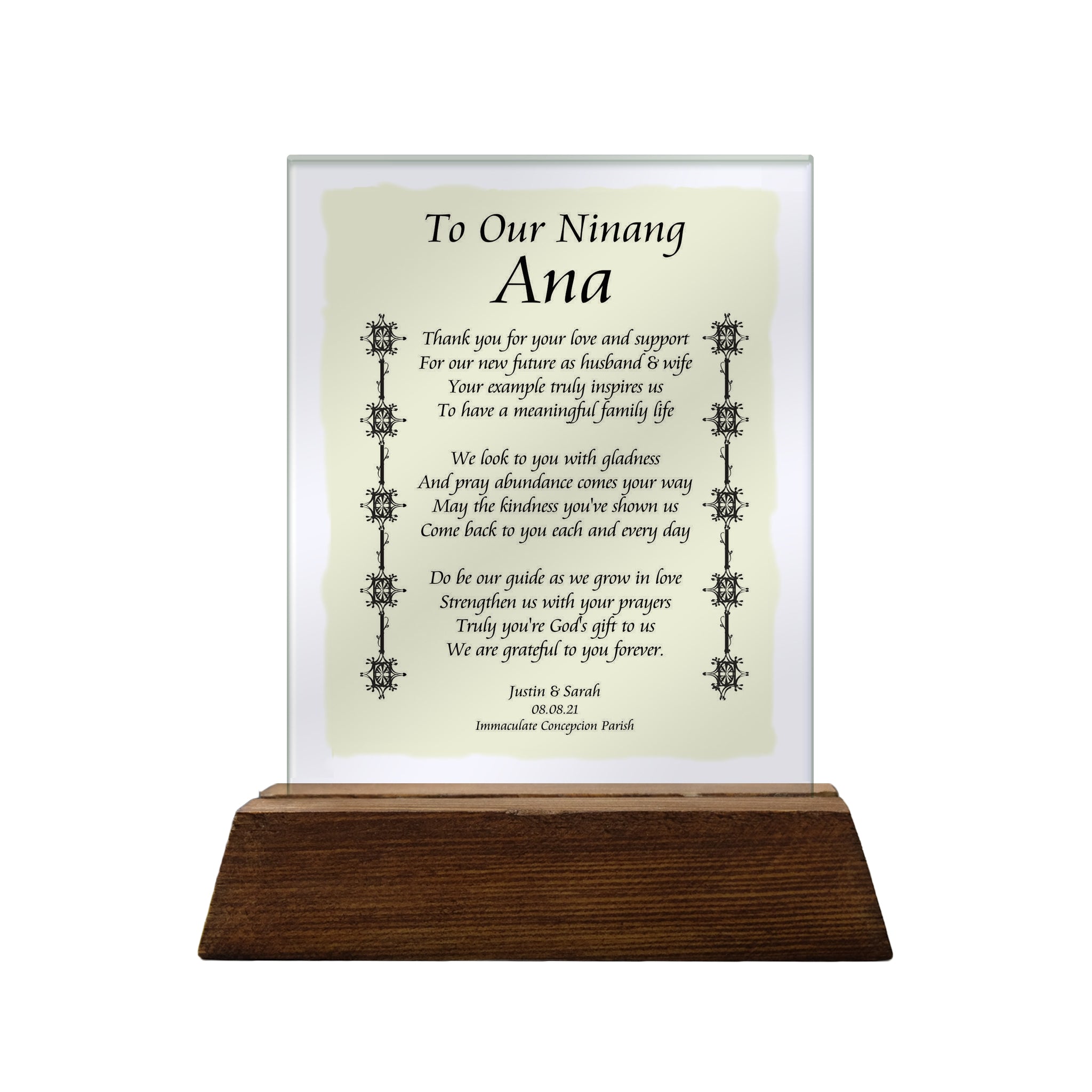 To Our Ninang Personalized Glass Plaque