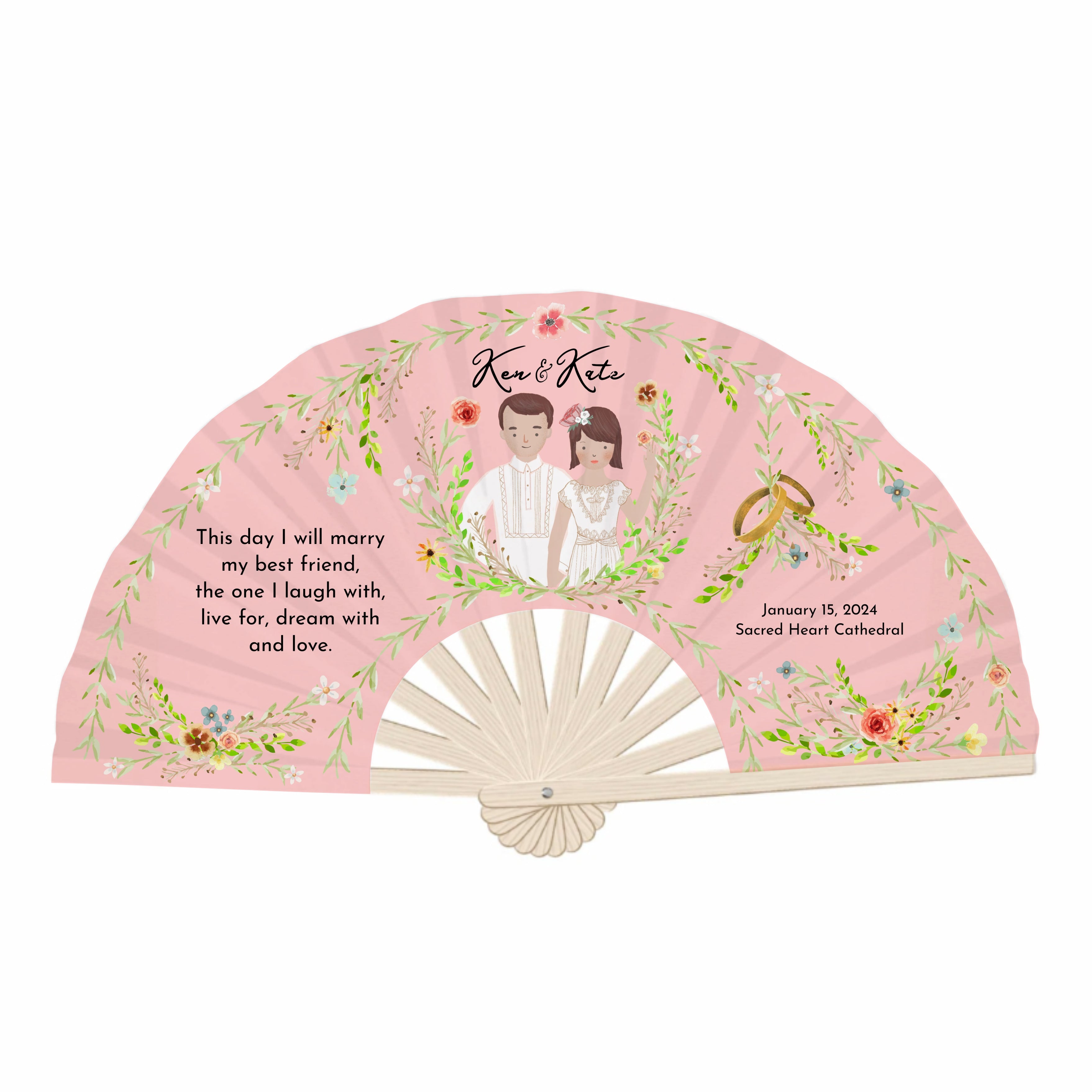 Personalized Wedding Fan: Floral Couple