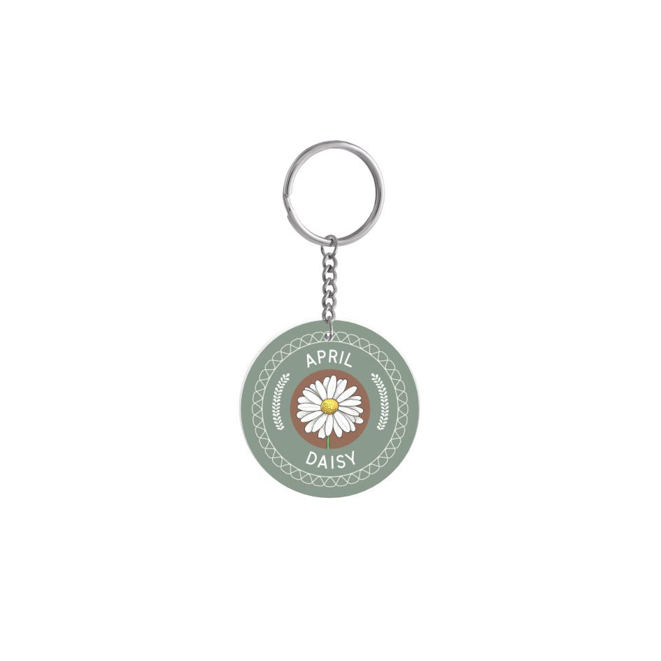 Birth Flower Round Keychain