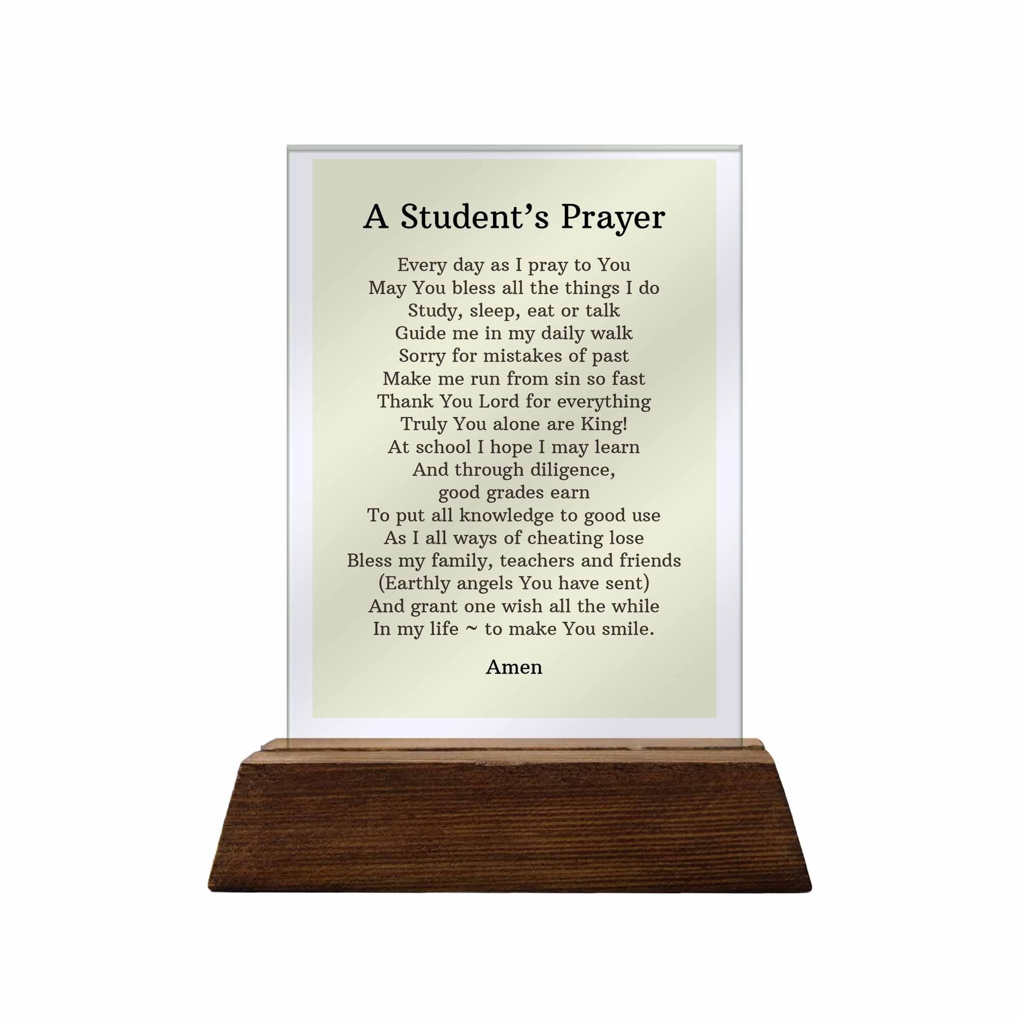 A Student's Prayer Glass Plaque