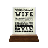 World's Greatest Wife Glass Plaque