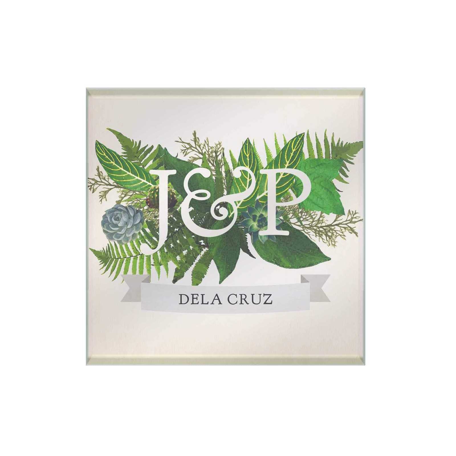 Botanical Couple Monogram Personalized Glass Coaster