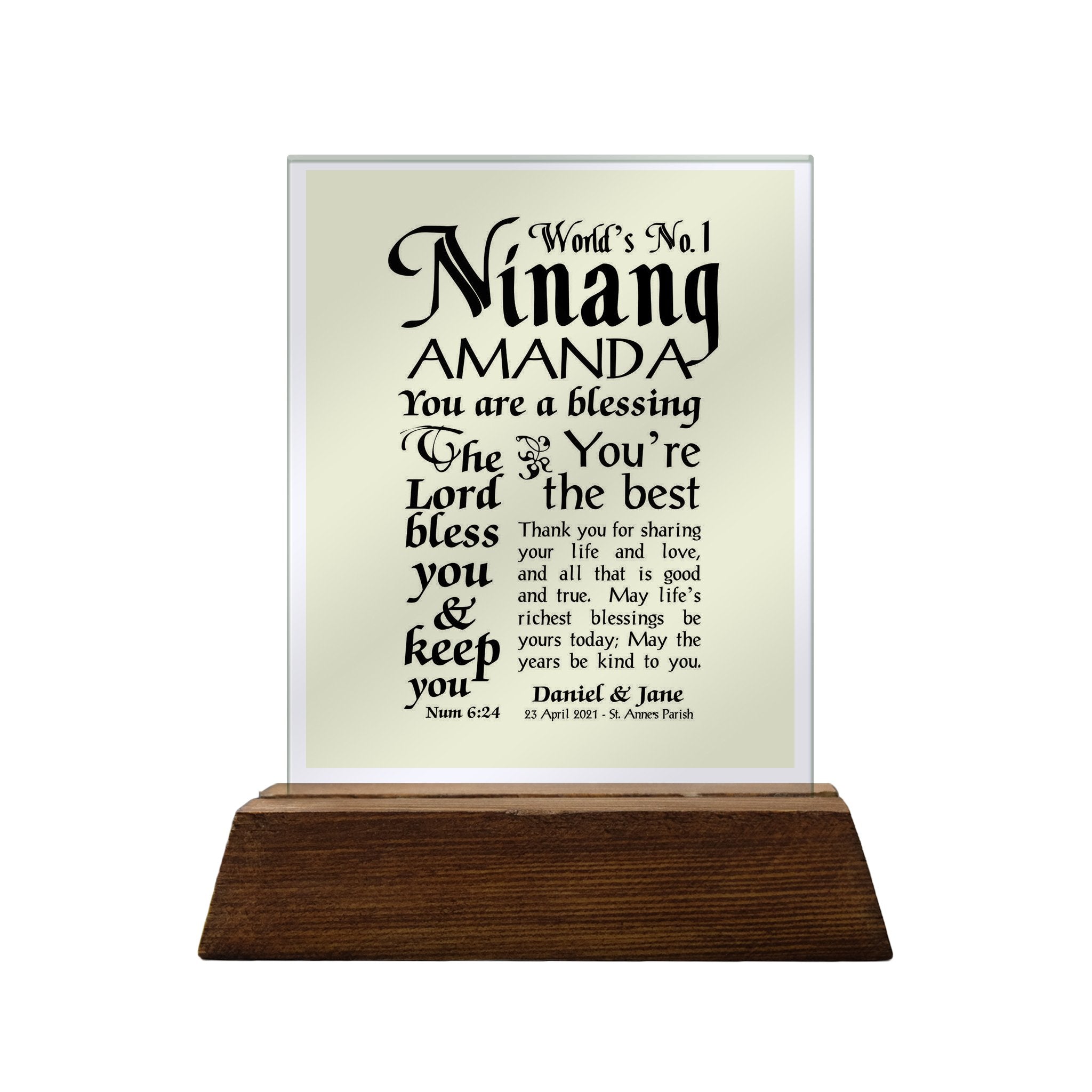 World's No. 1 Personalized Glass Plaque For Godparents